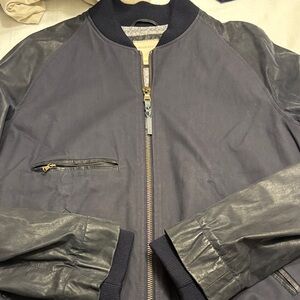 Billy Reid Navy and Gray Bomber Jacket